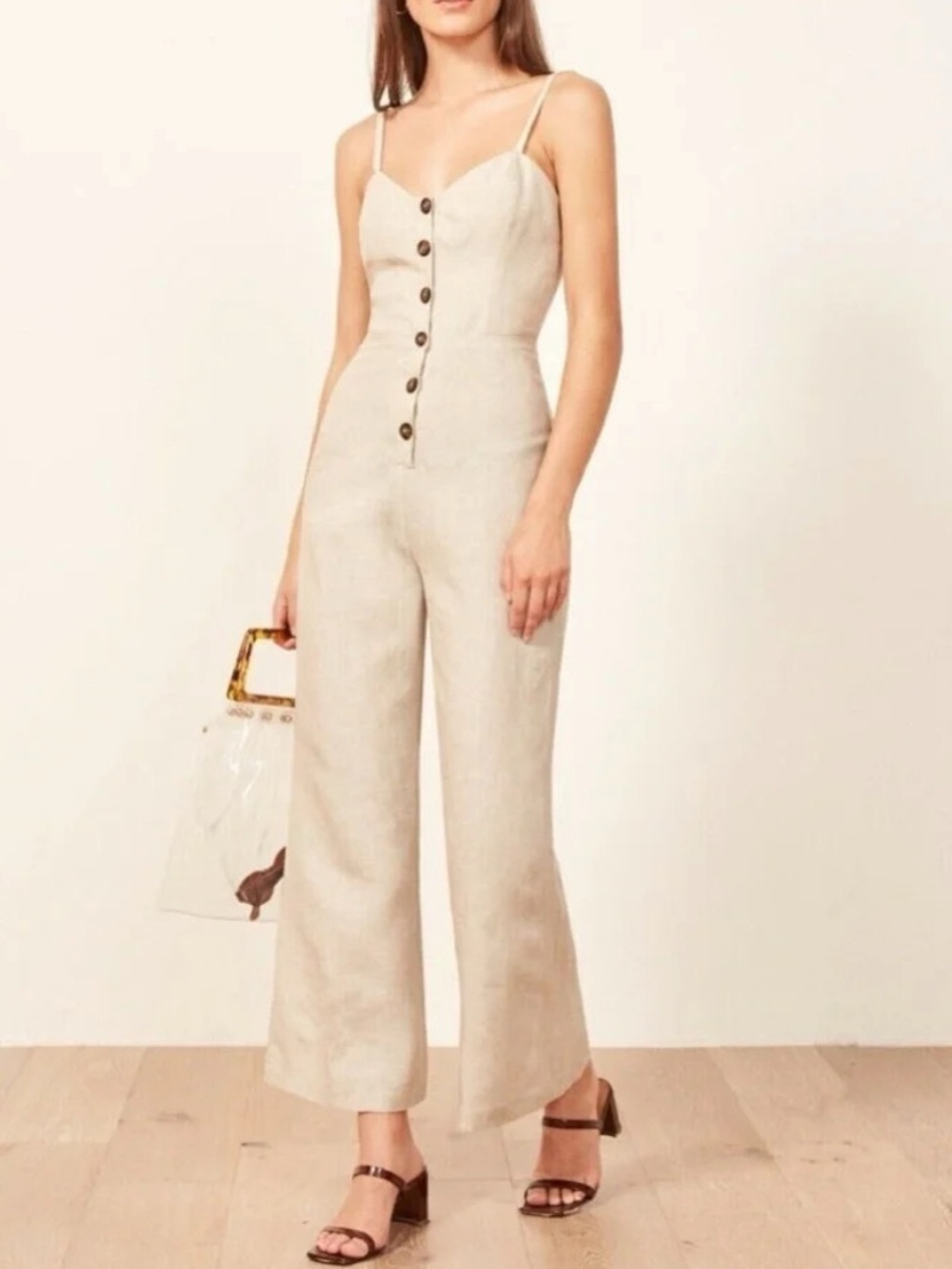 Reformation Torta Blue & White Striped Button-Front Linen Jumpsuit 4 small - Picture 6 of 11